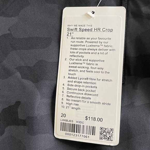 Lululemon NWT Swift Speed HR Crop 21” in Black Camo Size 20 - Picture 5 of 6